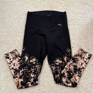 Puma tights leggings pant full length gradient gold splatter black medium